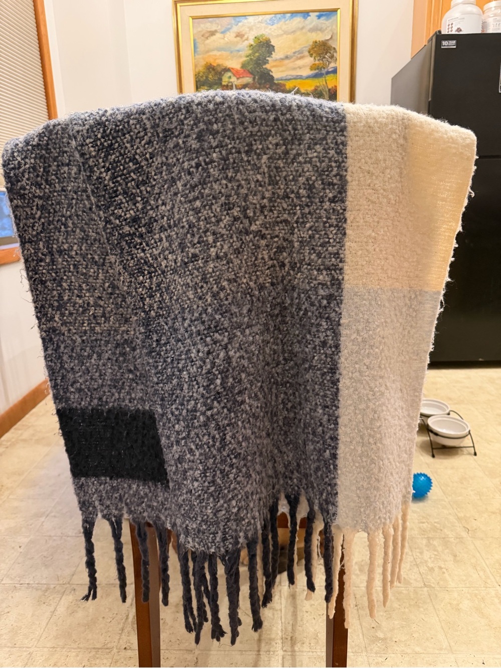 Cozy Two-Tone Blue and Cream Fringe Throw Blanket
